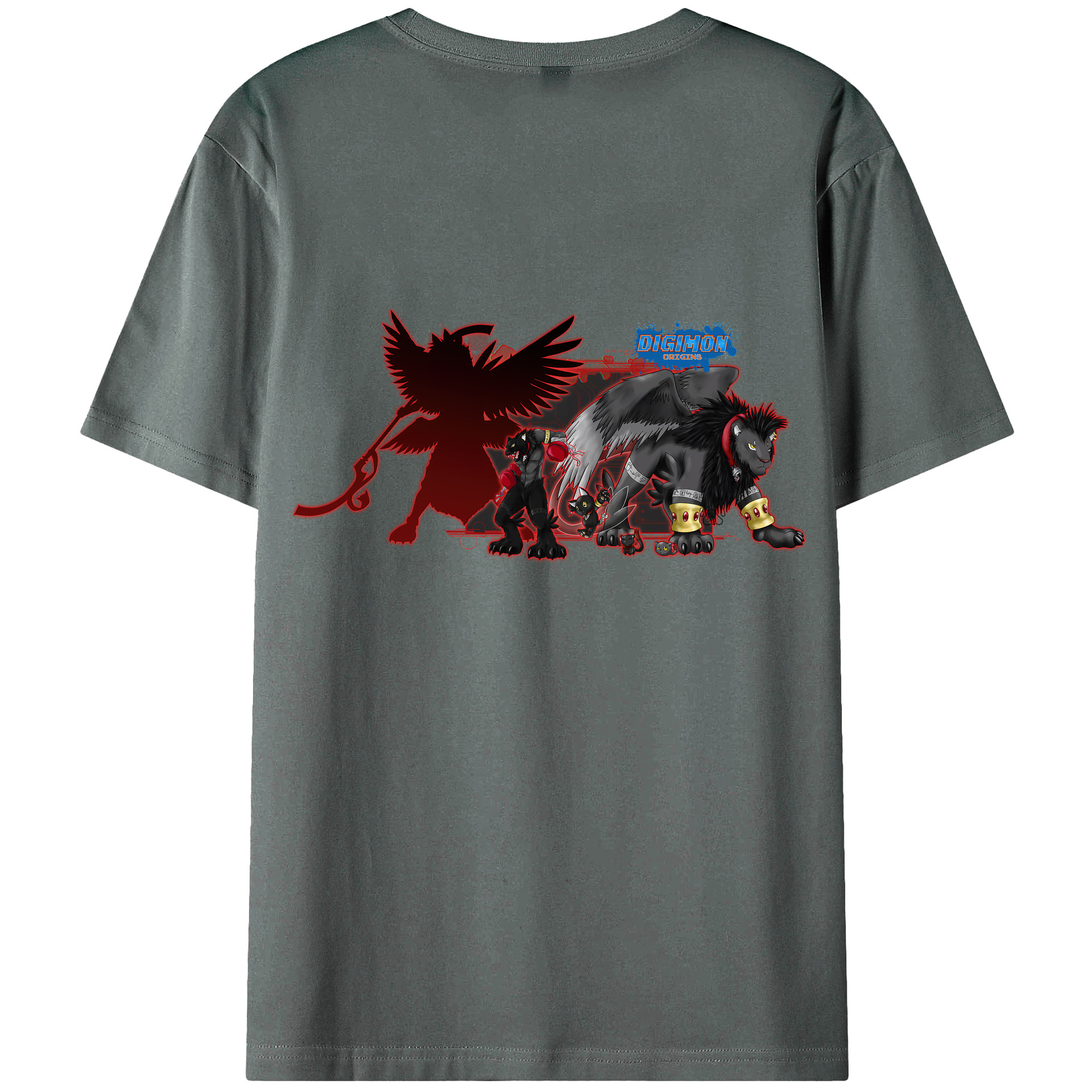 （画像用） Digimon デジタルモンスター/デジモン 綿100％ メンズ半袖Tシャツ（バックプリント） 通気性